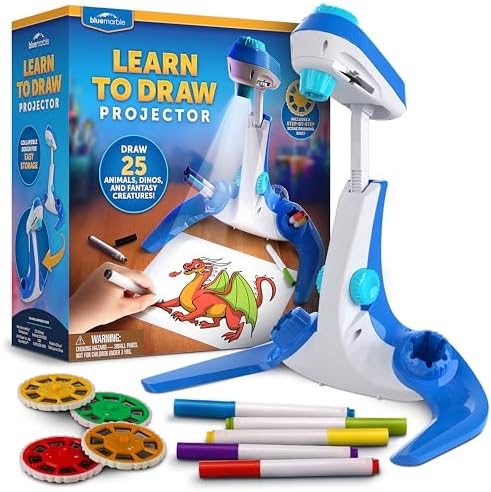Blue Marble Learn to Draw Projector for Kids with Tracing Images | 4 Image Discs, 25 Animals and Creatures, 9 Colorful Markers, Art Projector for Tracing, Step-by-Step Tutorial, Easy Storage