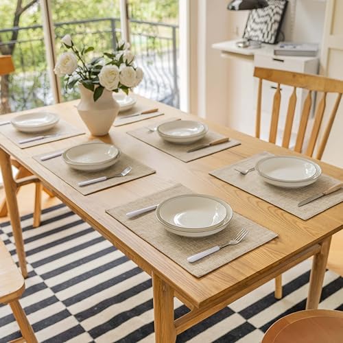 Demetex Burlap Placemats Set of 4 Heat Resistant Decorative Cloth Place Mats Wipeable Lined Linen Table Plate Mats for Party Dinner Gathering, Burlap