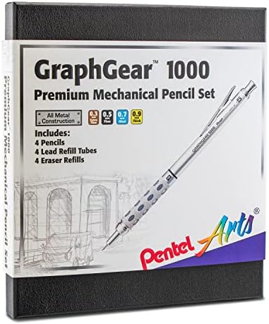 Pentel Arts GraphGear 1000 Mechanical Pencil Premium Gift Set with Refill Leads & Erasers (PG1000BXSET) (Pack of 6)