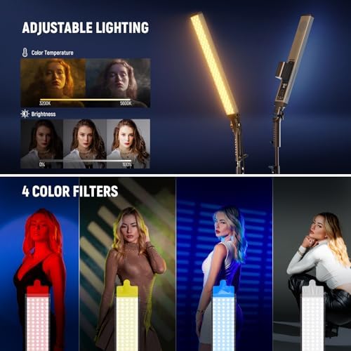 NEEWER Handheld 2.4G LED Video Light Stick Kit, Upgraded 40W Dimmable 3200K-5600K CRI97 with Stands/Filters/Carry Bag for Gaming Photography YouTube TikTok Video Recording, BH20B Ultra