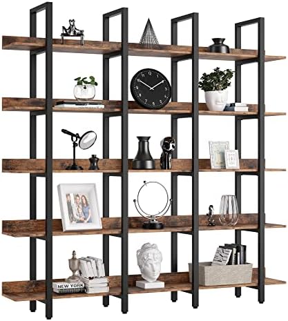 IRONCK Book Shelf Triple Wide Bookshelves 5 Tiers with Back Fence