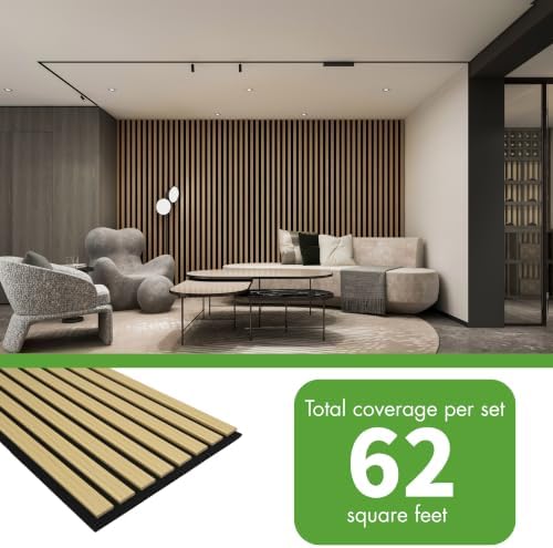 Art3d 8-Pack 12" x 93" Soundproof Wood Slat Panels, 62 sq.ft Acoustic Wall Panels, 3D Wall Panels with Wood Slat Design, Decorative Wood Wall Panel for Accent Walls-Oak