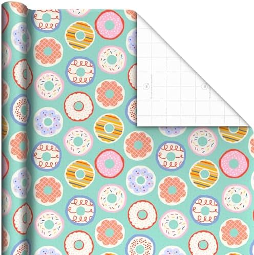 Hallmark Donuts and Strawberry Wrapping Paper Rolls for Birthdays, Valentine's Day, Teacher Appreciation (Set of 3 Rolls: 75 Sq. Ft. Total) Pink, Teal, White, Rainbow, Confetti