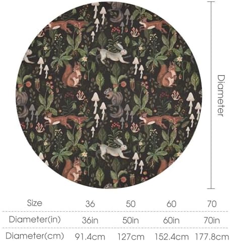 Cartoon Woodland Tablecloth, Watercolor Rustic Forest Wild Animals Bunny Rabbit Squirrel Mushroom Plants Print Table Cloth for Indoor Outdoor Dining Table Party Picnic Decor, 50x50in