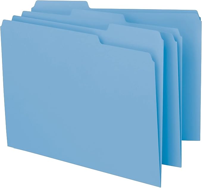 Smead Interior File Folder, 1/3-Cut Tab, Letter Size, Blue, 100 per Box, Expandable File Folders for Filing Cabinet