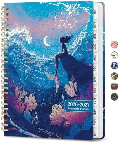 Large Planner 2026-2027, A4 (8.5" x 11") Hardcover Weekly & Monthly Planner July 2026 - June 2027 with Monthly Tabs, Academic Planner for School, Work and Office, Crescent Mermaid