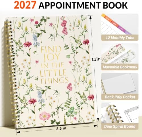 SUNEE 2027 Appointment Book, Quarter-Hourly, Weekly Monthly Planner, 8.5"x11",Beige Wildflower
