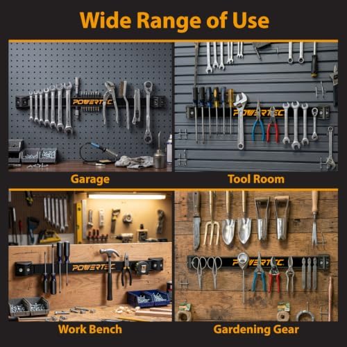 POWERTEC 12 Inch Magnetic Tool Holder Strip (8-Pack), Heavy Duty Metal Magnet Bar Organizer for Garage, Workshop and Kitchen, Wall Mount Storage Rack with Screws