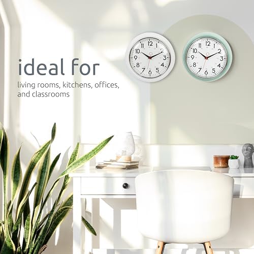 Kiera Grace Retro Wall Clock, Silent Non-Ticking Design, Battery Operated, Vintage Home Decor for Living Room, Bedroom, Kitchen, Office, White, 9.5"