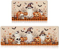 Halloween Kitchen Mats Set of 2, Pumpkin Ghost Skull Kitchen Rugs