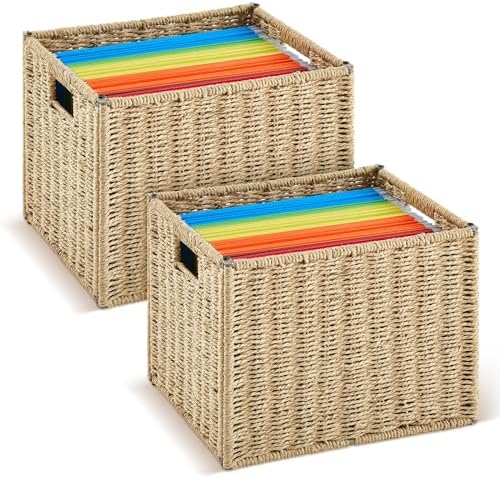 Jingmore 2 Pack Paper Rope Hanging File Box, Letter Size, Paper