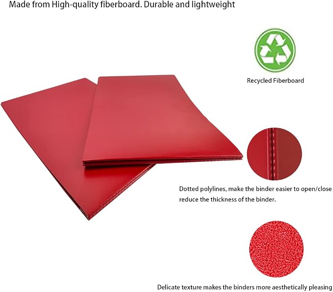 Fiberboard Binder Folder, Sheet Size 11" x 17", with 3" Capacity 220mm Long Metal Prong Paper Fastener, for Pressboard Report Cover, Red, 8 per Box