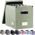 PRANDOM File Organizer Box - Set of 1 Collapsible Decorative Linen Filing Storage Hanging File Folders with Lids Office Cabinet Letter Size Green (14x9.3x10.8 inch)