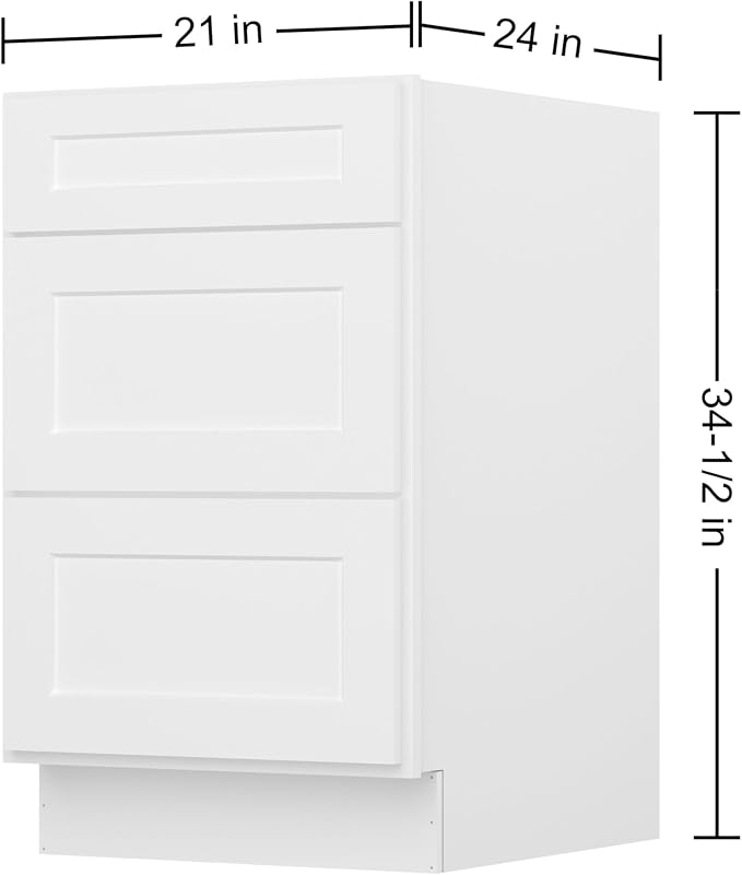 Furinno Shaker Drawer Base Kitchen Cabinet with 3-Drawers, Ready to Assemble, 24 D x 21 W x 34.5 H, White
