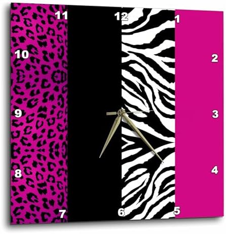 Janna Salak Designs DPP_35436_1 Pink Black and White Animal Print Leopard and Zebra Wall Clock, 10 by 10-Inch