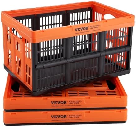 VEVOR 45L Plastic Collapsible Storage Basket 3 Packs, Folding Storage Crate