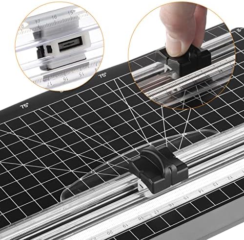 Firbon Green A4 Paper Cutter Bundle with 5Pcs Black Refill Blades, 12 Inch Paper Trimmer with Side Ruler for Scrapbooking, Craft, Coupon, Label, Cardstock