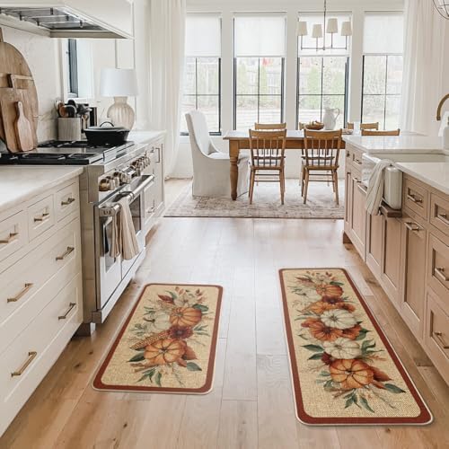 Artoid Mode Corn Flower Pumpkin Fall Kitchen Mats Set of 2-17x29+17x47