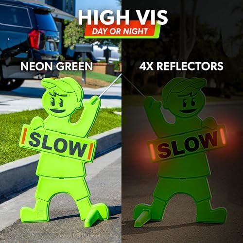 GoSports Kids at Play Safety Sign for Street- High Visibility Slow Down Sign for Neighborhoods with Flag