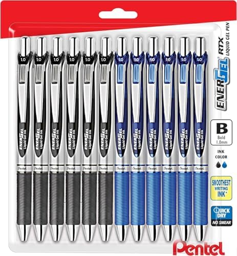 Pentel Energel RTX Retractable Liquid Gel Pen, 1.0mm, Metal Tip, Pack of 12