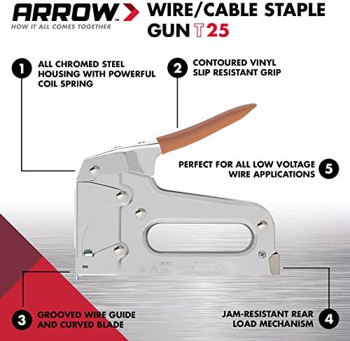 Arrow T25 Heavy Duty Staple Gun for Low Voltage Cables and Wires up to 1/4-Inch Diameter - Silver