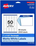 Avery® Matte White Rectangle Labels, 1" x 1.5", Sure Feed® Technology, Laser/Inkjet Printer Compatible, 2500 Printable Labels Total, Great for Branding, Packaging, and More
