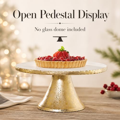 Mud Pie Marble Pedestal Cake Stand, Gold, 11 Inch Dessert Server