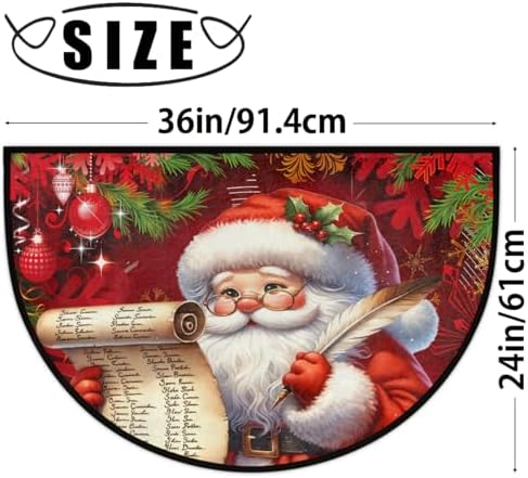 Christmas Santa Xmas Half Round Door Mat Non Slip Washable Semi Circle Area Rug Absorbent Soft Half Moon Rug Floor Mat for Indoor Outdoor Kitchen Bathroom Patio Front Door Mat Decor