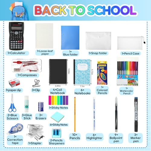 Gilprop 2 Sets High School Supplies Kit Back to School Supplies College Bundle Essential Stuff Bulk Stapler Notebook Calculator Backpack Bag Set for Senior Student Teen Classroom