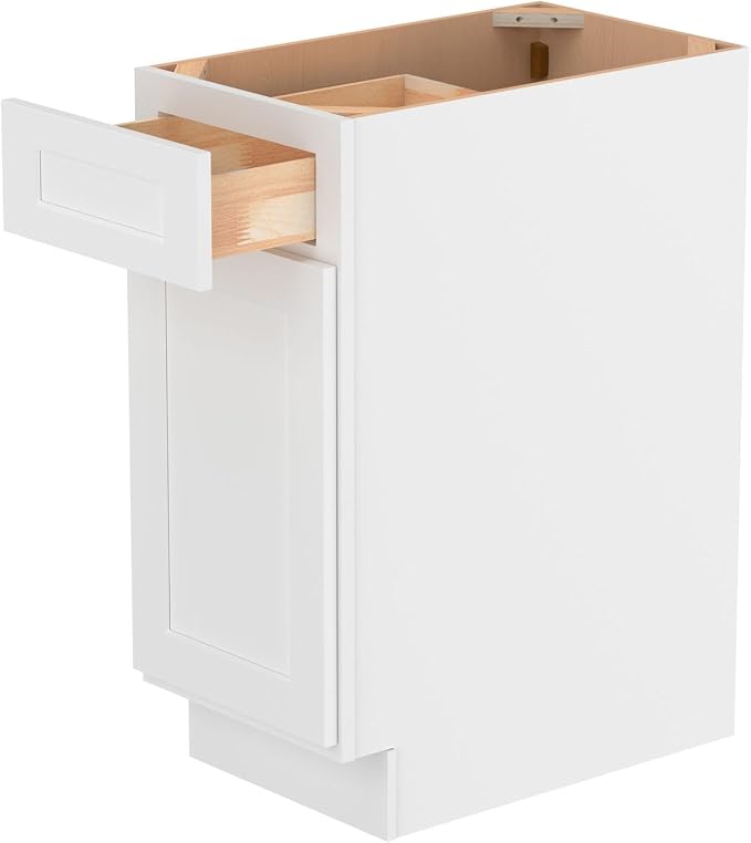Furinno Shaker Drawer Base Kitchen Cabinet with 1-Door, White | 24 D x 15 W x 34.5 H, Adjustable Hinges, Soft-Close Shaker-Style Door, Ready to Assemble, Plywood, for Pantry, Dining Room