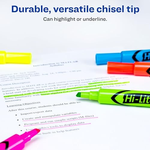 Avery Hi-Liter Desk-Style Highlighters, Smear Safe Ink, Chisel Tip is great for sketch book art, 12 Assorted Colors (98034)