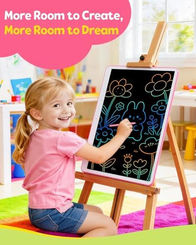 TEKFUN 20inch LCD Writing Tablet with Stylus, Erasable Doodle Board Mess Free Drawing Pad for Kids, Car Trip Educational Toys Birthday Christmas Gift for 3 4 5 6 7 Girls Boy(Pink)
