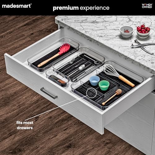 madesmart Clear 4 Compartment Drawer Organizer, Carbon
