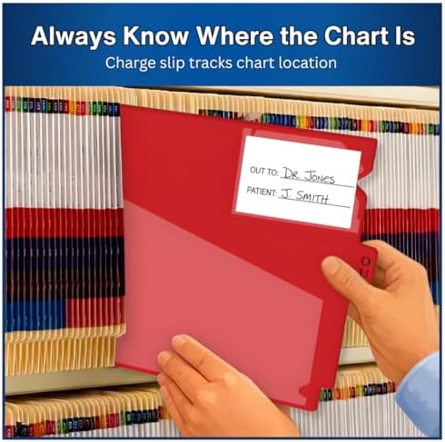 Doctor Stuff - Center Tab Vinyl Outguides, Diagonal Cut Front Pocket, Top Charge Out Slip Pocket, Plastic File Folder, Letter Size 9" x 13-1/4", Red, 25/Box