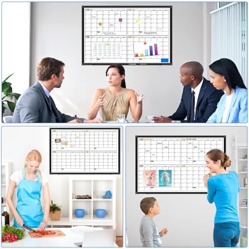 4 Month Dry Erase Calendar for Wall 36" x 24", Black Aluminum Frame