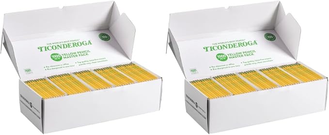Ticonderoga Wood-Cased Pencils, Pre-Sharpened, 1000/Box, 2 Boxes