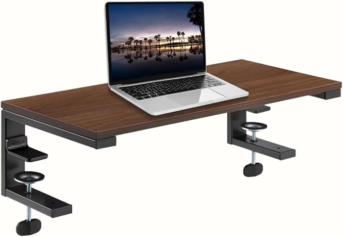 *Test* Ergonomic Clamp-On Laptop and Computer Monitor Riser Stand with Drawer, 21.6 x 9.8 inch - Dark Brown|Laptop Stand for Desk, Monitor Riser, Desk Organizer, Office Desk Home Workspace