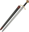 SZCO 37" Knights Templar Sword – Medieval Crusader Decorative Knight Sword with Black Leather Wrapped Handle & Matching Leather Scabbard for Adults, Cosplay & Display