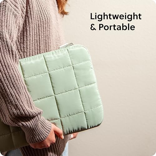 U Brands Nylon Puffy Zipping Large Laptop Sleeve, 10.5" x 15", MacBook Bag, Laptop Case for MacBook Pro, MacBook Air, Chromebook, HP Computer, Matcha Green