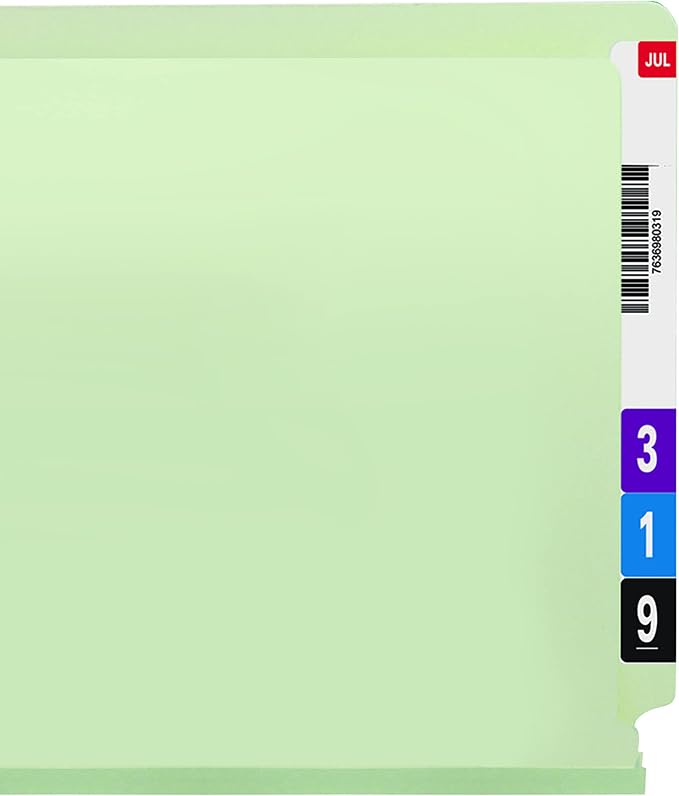 Smead End Tab Pressboard Fastener File Folder with SafeSHIELD, 2, 25 Mm Expansion, Letter Size, Gray, Green, 25 Count, 34705