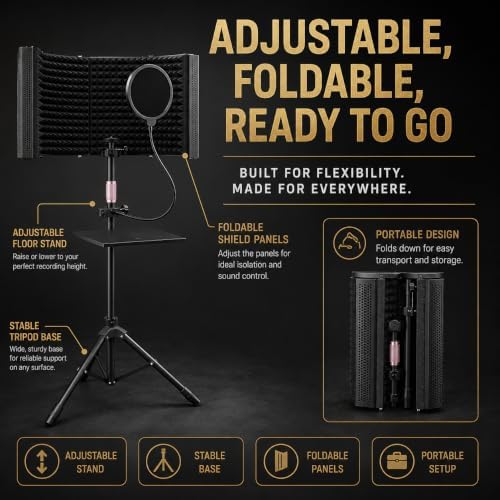 6-Panel Microphone Isolation Shield with Adjustable Stand