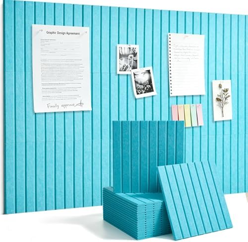 Slat Felt Wall Tiles (12 Pack) - 11.8"x11.8" Self-Adhesive Bulletin Board for Wall, Acoustic Panels for Sound Dampening, Modern Black Pin Board, Home Office Decor (30x30cm)