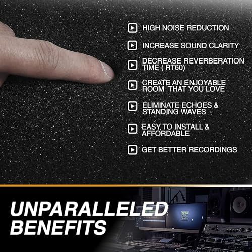 12 Pack Self-Adhesive Acoustic Panels 1 X 12 X 12 Inches - Acoustic Foam - Studio Foam Wedges - High Density Panels - Soundproof Wedges - Charcoal