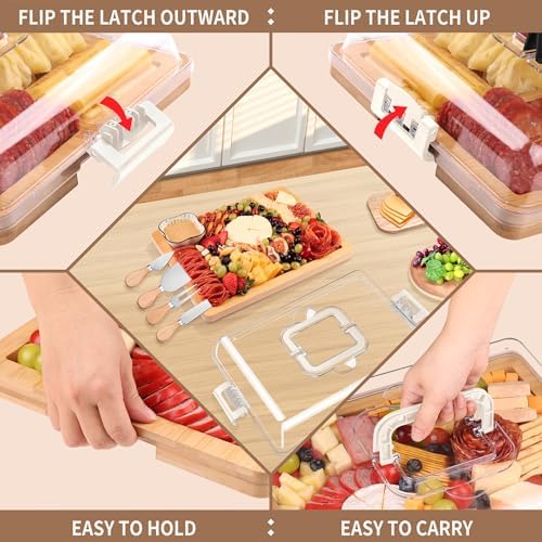 CAWIU Portable Charcuterie Board with Lid, Travel Cheese Board & Snack Tray