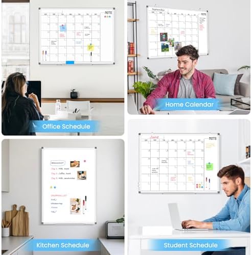 WALGLASS Large Calendar Whiteboard 48x36 Double-Sided Dry Erase for Wall