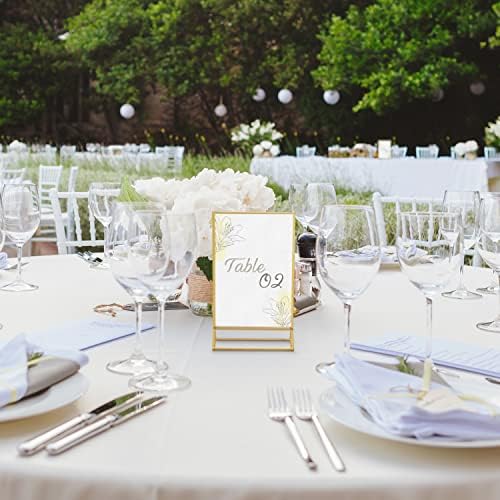 Clear Acrylic 2 Sided Frames with Gold Borders and Vertical Stand (Pack of 6) | Ideal for Wedding Table Number Holder, Double Sided Sign, Clear Photos, Menu Holders