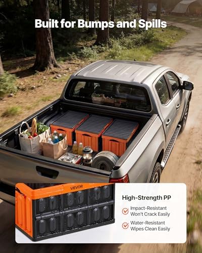 VEVOR Plastic Collapsible Storage Bins with Lids, 45L 3Packs, Stackable Folding Storage Crates with Handles, Holds 44 lbs Per Bin, Heavy Duty Containers, Space-Saving Baskets, for Home Organizing