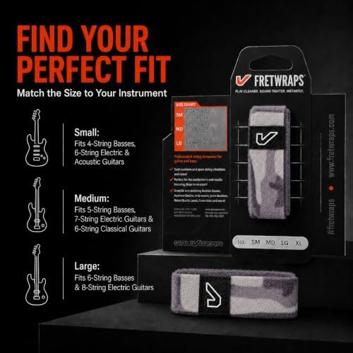 Gruv Gear Fret Wrap & Guitar Mute, Fretwrap for Acoustic, Electric & Bass | String Dampener Recording, Tapping & Practice Accessory (1 Pack, Extra Large Camo White, Fits 7-12 String Bass, Extended