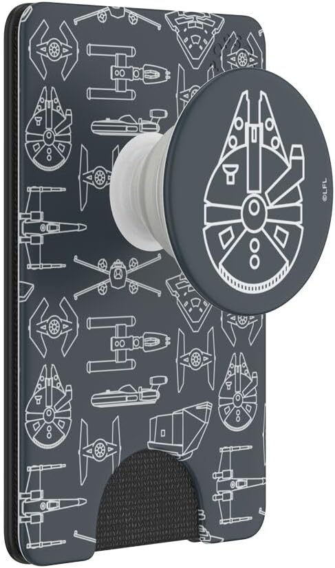 PopSockets Adhesive Phone Wallet with Grip- Millennium Falcon | PopWallet, Holds 3-5 Cards, Swappable Top, Kickstand, Star Wars, Grogu, Men, Boys
