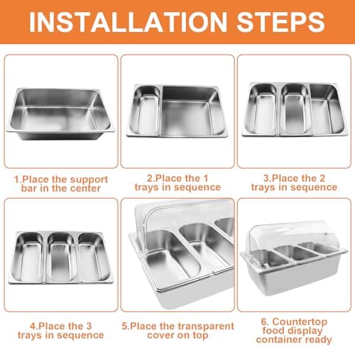 Countertop Food Serving Display Container with Clear Roll Top Cover, Catering Supplies Buffet Display, Perfect Salad Bar Buffet Station for Home and Catering Supplies, Cold Food Buffet Server(3 Pan)